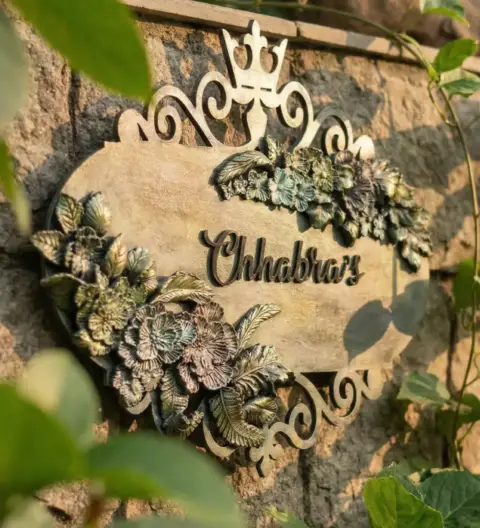 Handcrafted Vintage Style Name Plate with Ornamental Frame, Raised Lettering & Floral Detailing