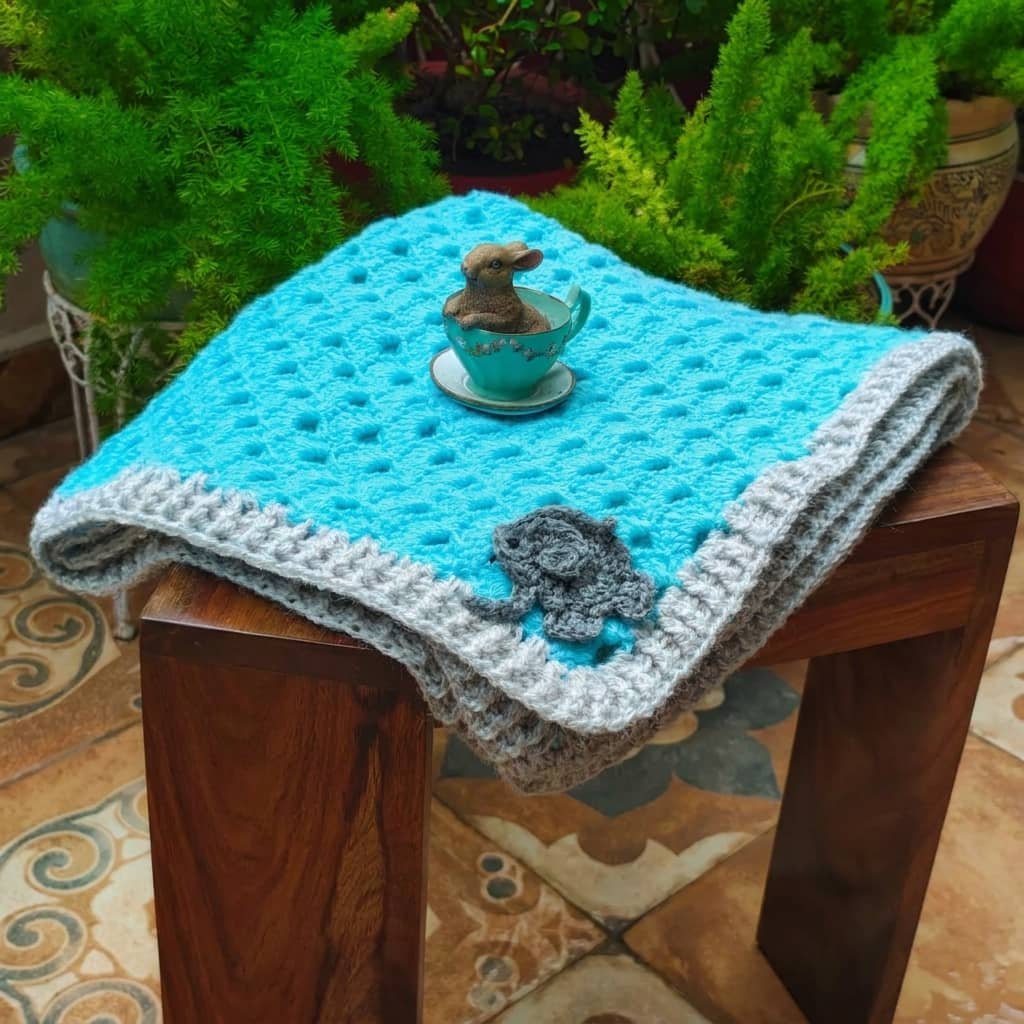 Handcrafted Sky Blue Crochet Blanket with Bubble Stitch | ShapersBliss