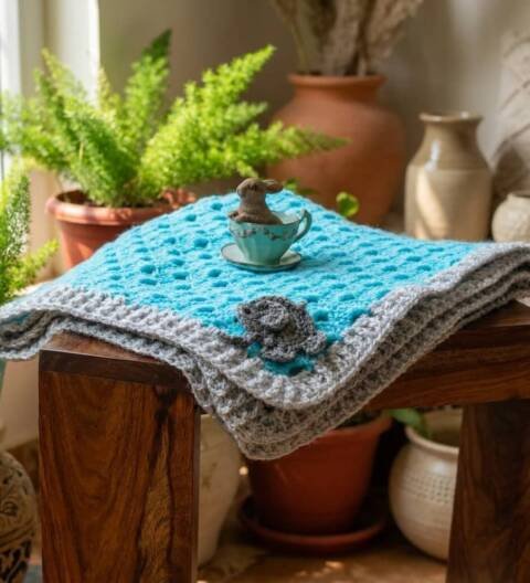 sky blue crochet blanket