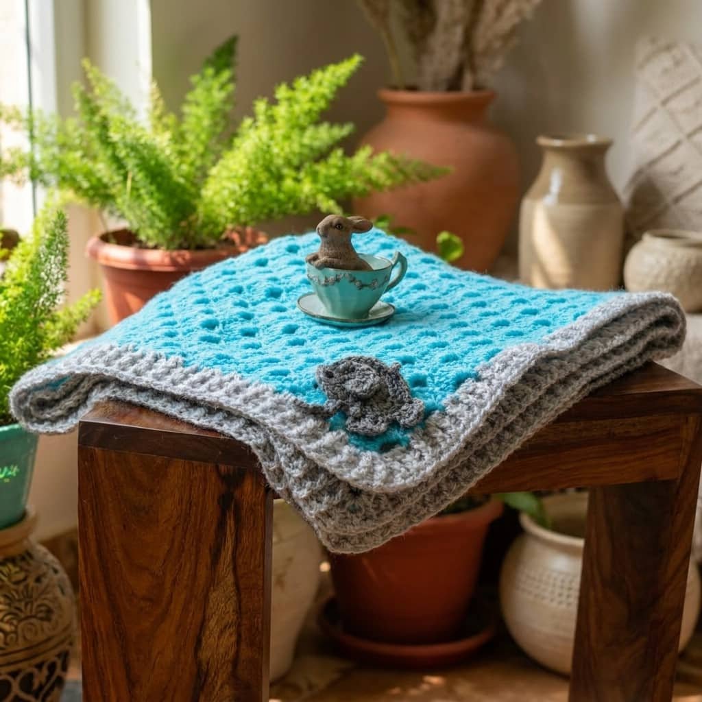 sky blue crochet blanket