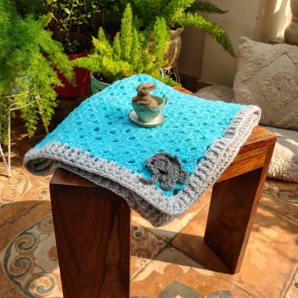 Handcrafted Sky Blue Crochet Blanket with Bubble Stitch | ShapersBliss