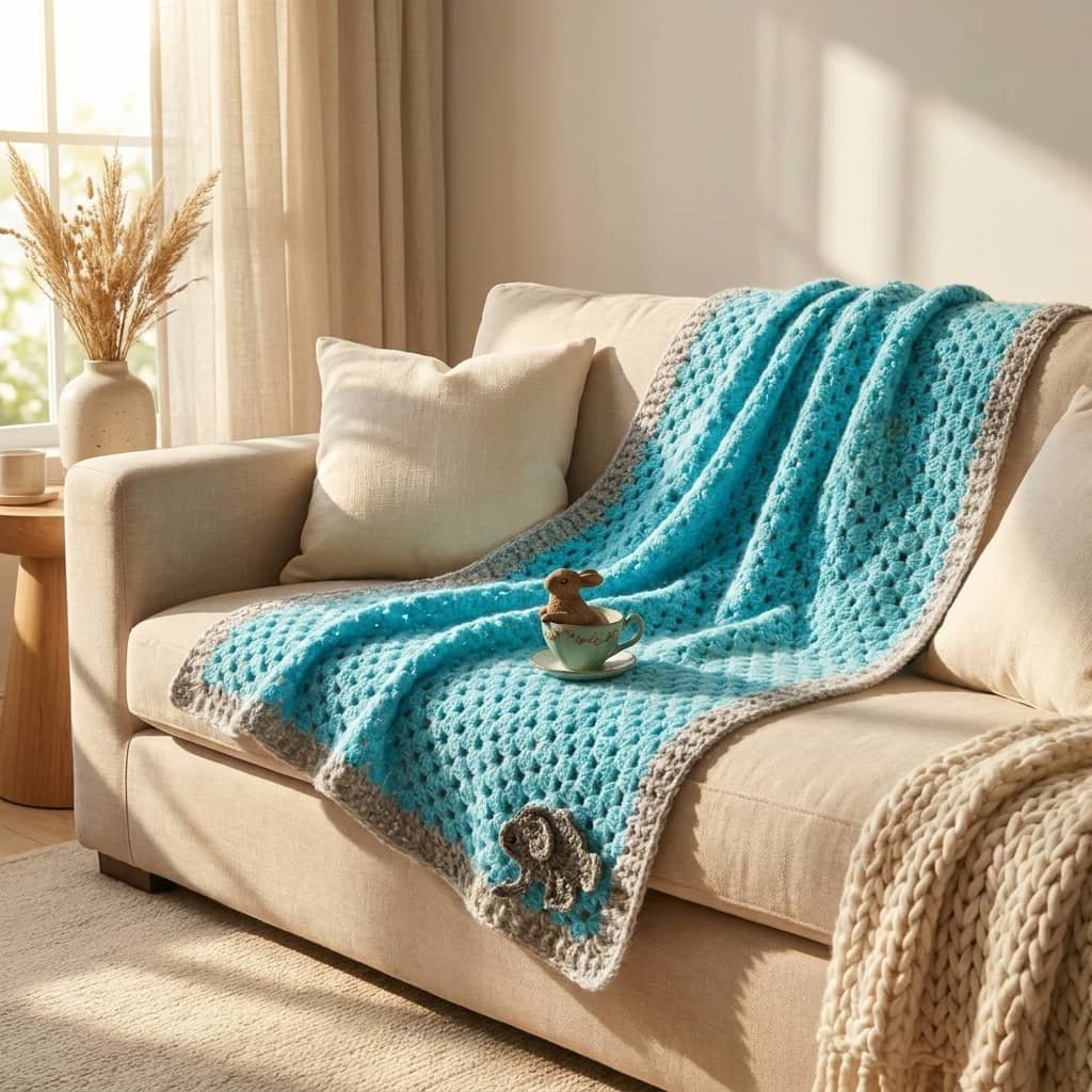 Handcrafted Sky Blue Crochet Blanket with Bubble Stitch | ShapersBliss