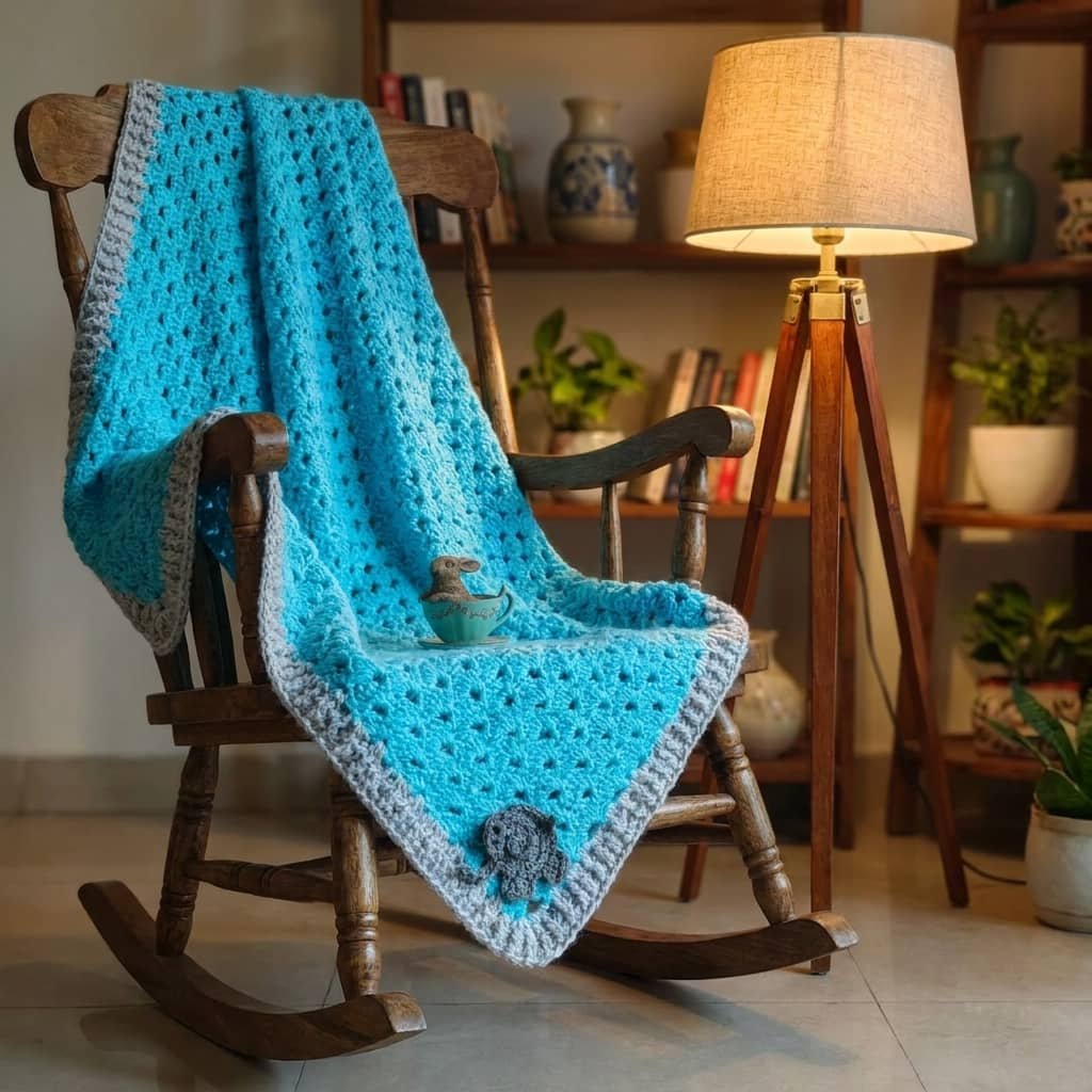 Handcrafted Sky Blue Crochet Blanket with Bubble Stitch | ShapersBliss
