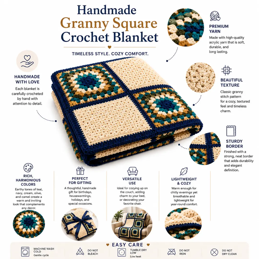 Handmade Boho Style Crochet Baby Blanket | 36 x 36 Inches - Image 8