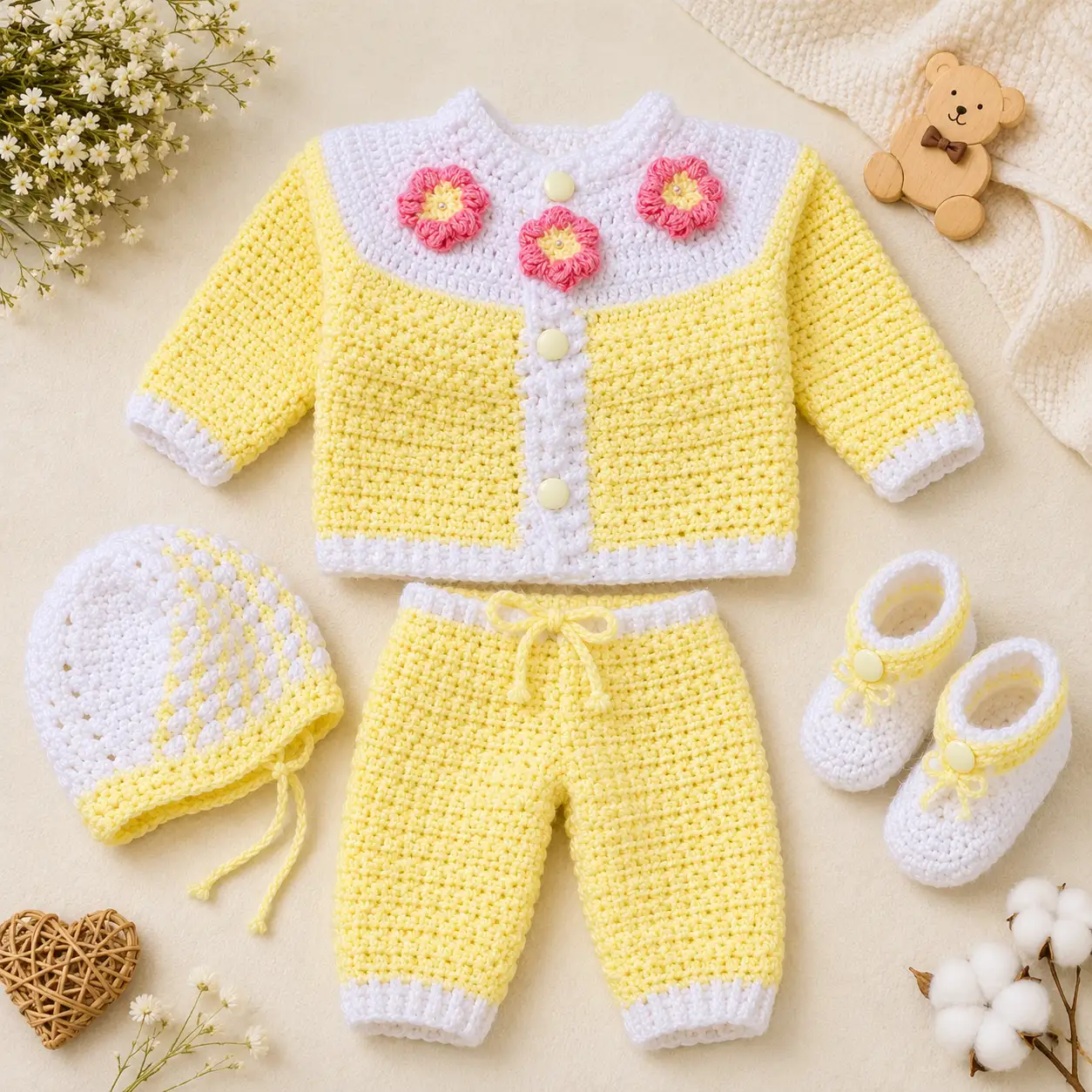 Handmade Crochet Baby Sweater Set for Newborns & Toddlers - Image 7