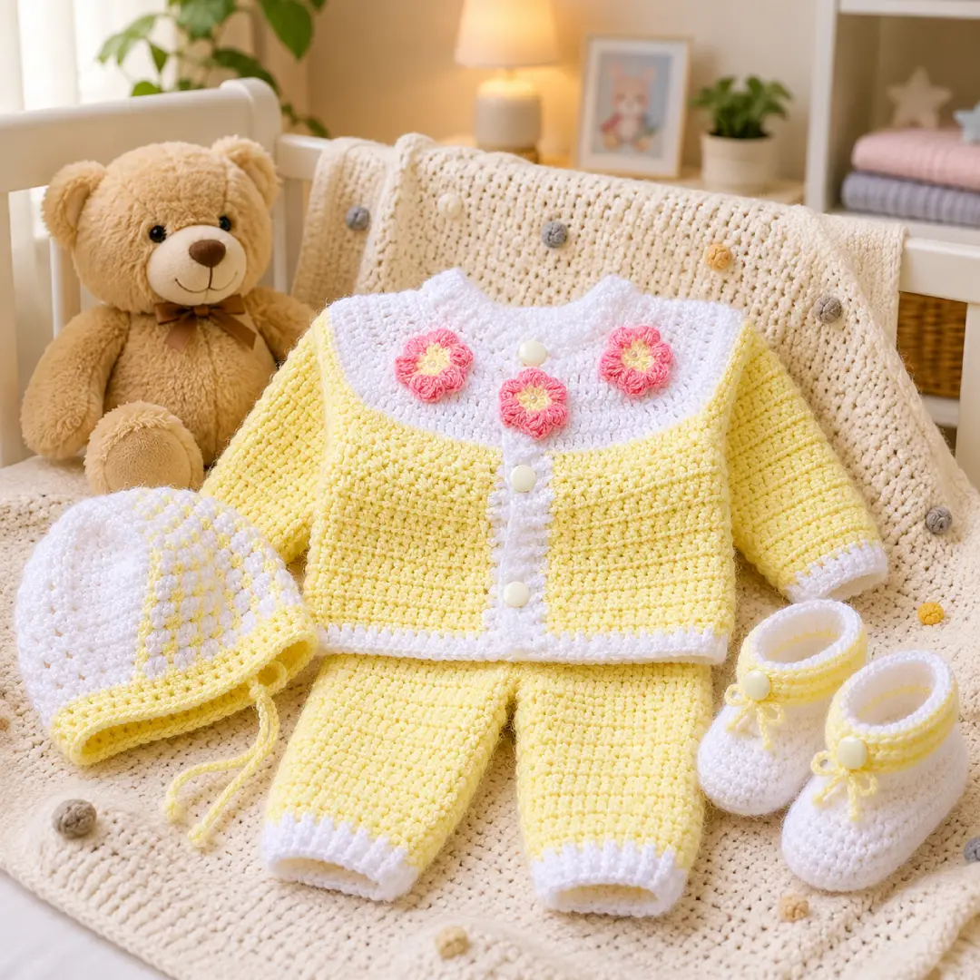 Handmade Crochet Baby Sweater Set for Newborns & Toddlers - Image 4