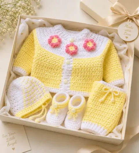 Handmade Crochet Baby Sweater Set for Newborns & Toddlers