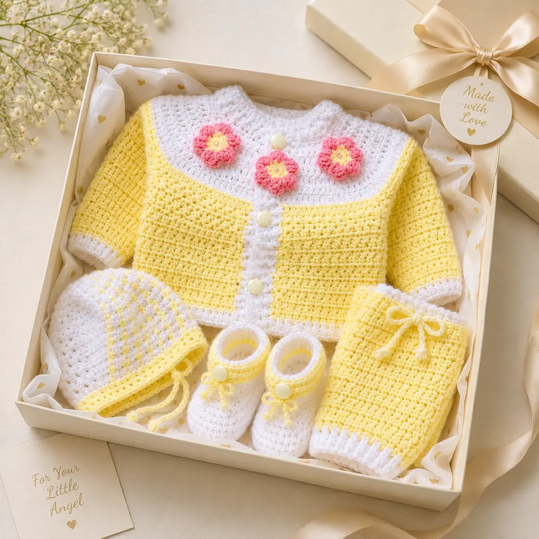 Handmade Crochet Baby Sweater Set for Newborns & Toddlers