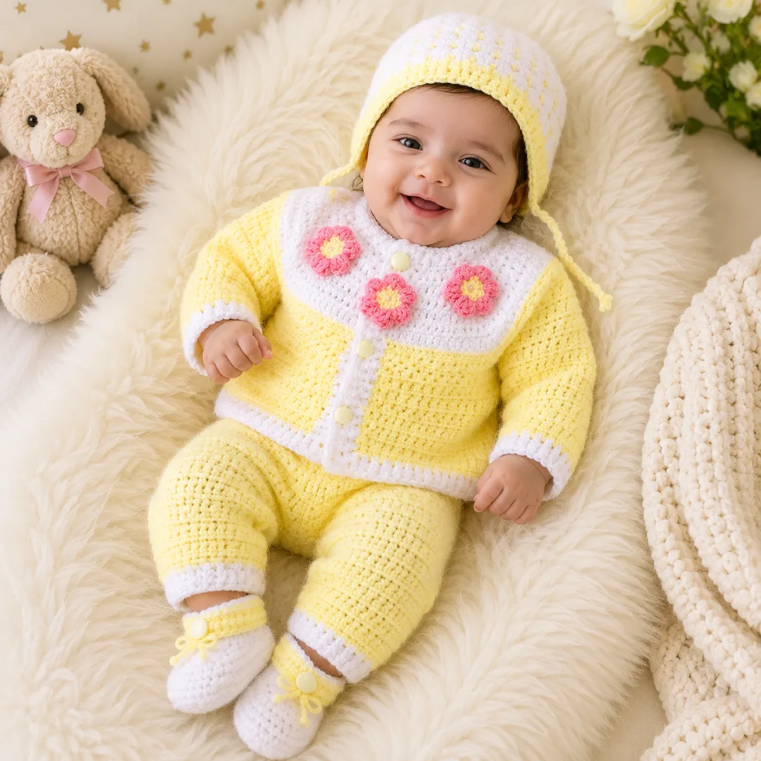 Handmade Crochet Baby Sweater Set for Newborns & Toddlers - Image 3