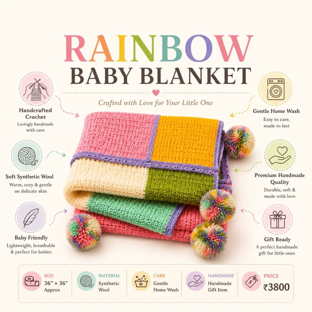 Handmade Rainbow Crochet Baby Blanket | 36 x 36 Inches - Image 7