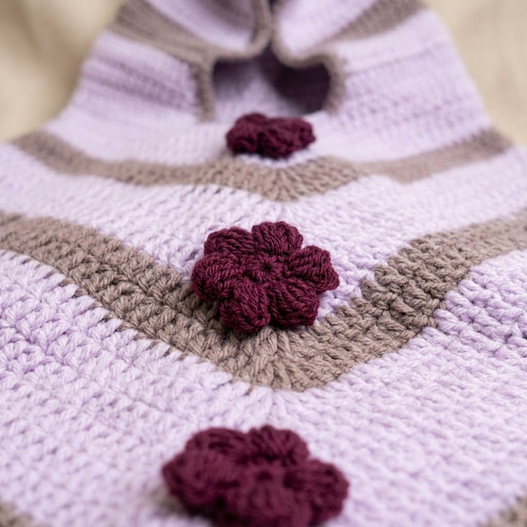Handmade Crochet Baby Poncho with Floral Appliqué - Image 6