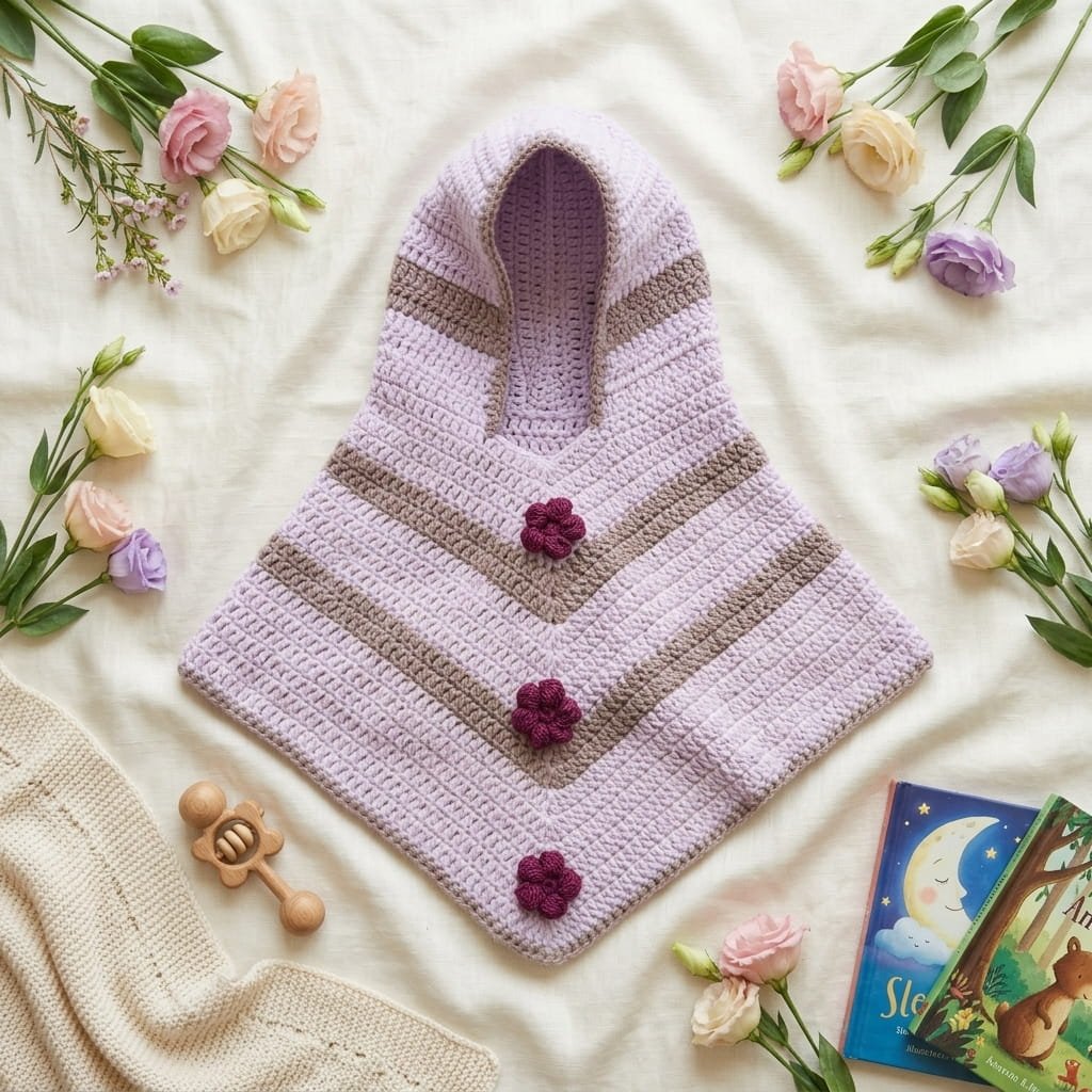 Handmade Crochet Baby Poncho with Floral Appliqué - Image 8