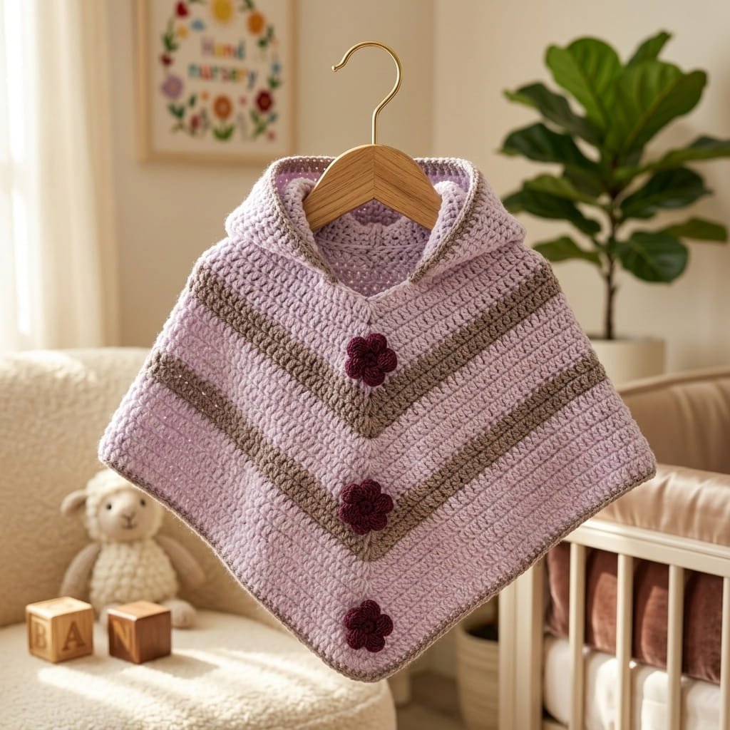 Handmade Crochet Baby Poncho with Floral Appliqué - Image 9