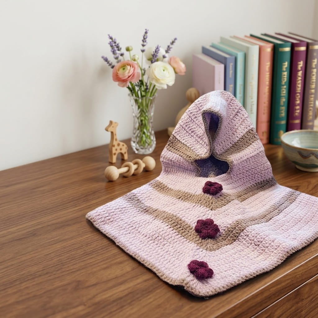 Handmade Crochet Baby Poncho with Floral Appliqué - Image 11