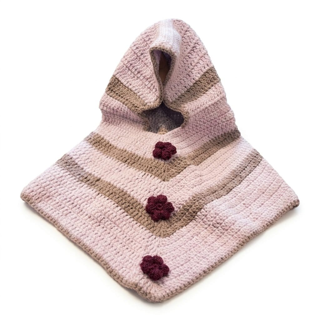 Handmade Crochet Baby Poncho with Floral Appliqué - Image 3