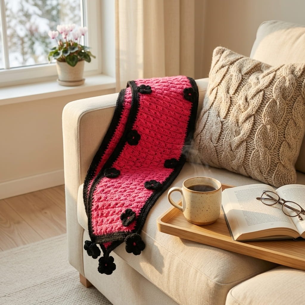 Handmade Crochet Pom Pom Scarf - Image 6