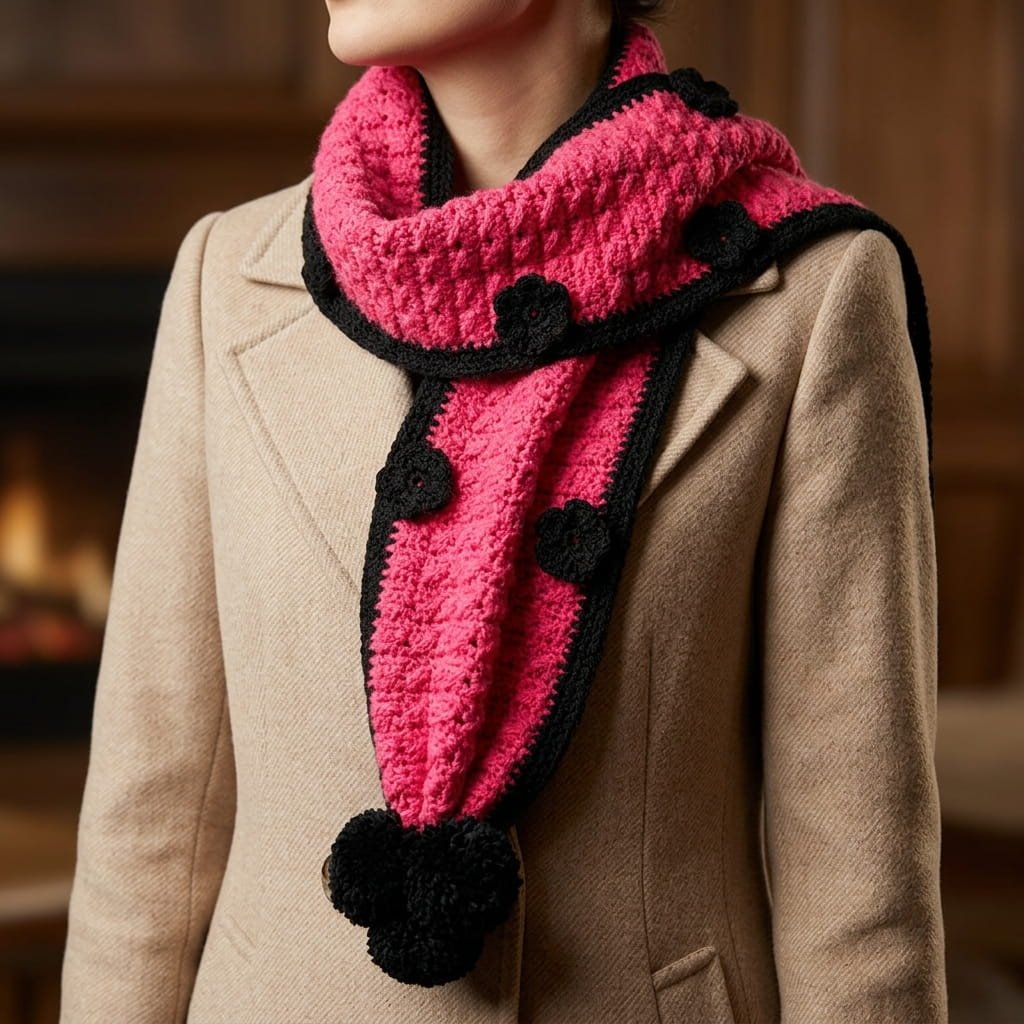 Handmade Crochet Pom Pom Scarf - Image 7