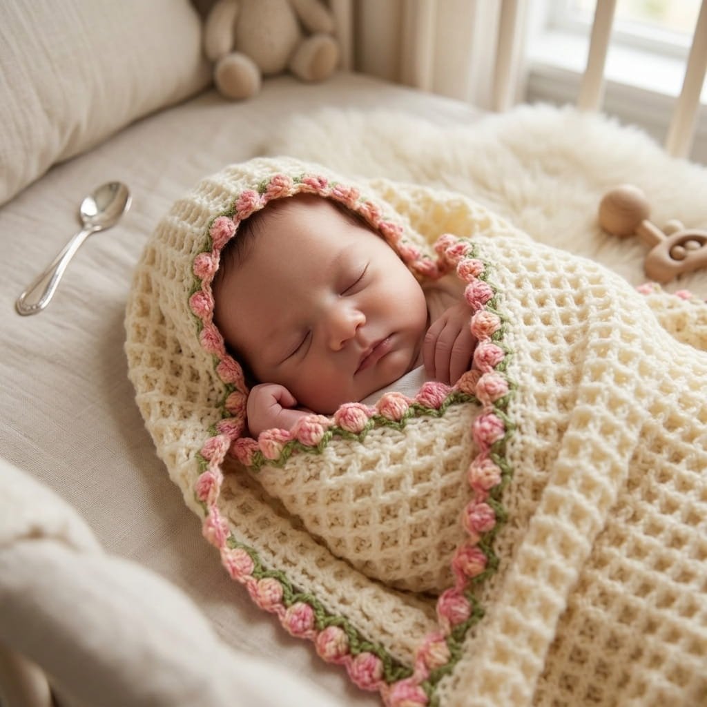 Bed of Tulips Handmade Crochet Baby Blanket - Image 3