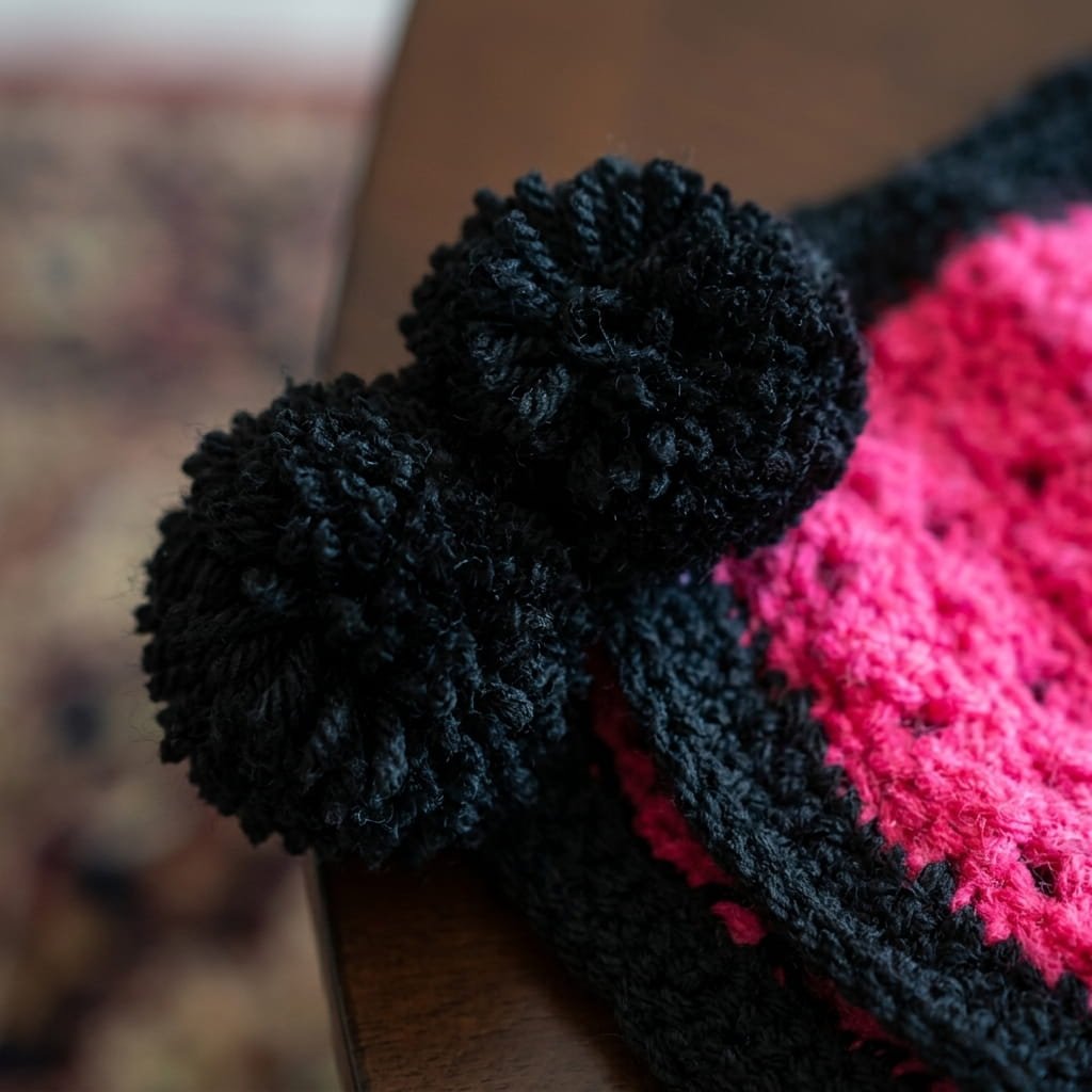 Handmade Crochet Pom Pom Scarf - Image 5