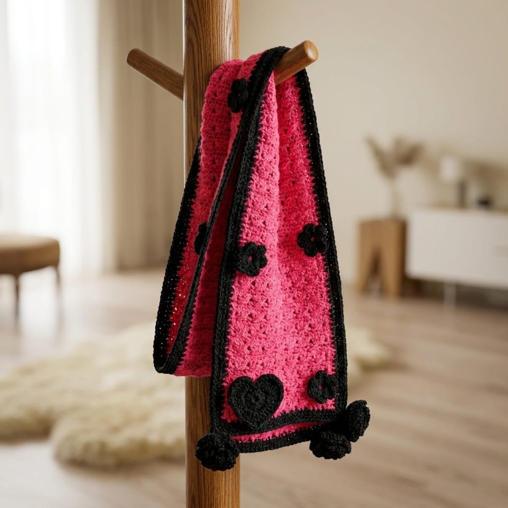 Handmade Crochet Pom Pom Scarf - Image 3