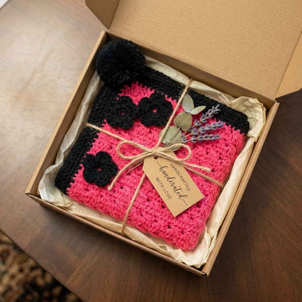 Handmade Crochet Pom Pom Scarf - Image 8
