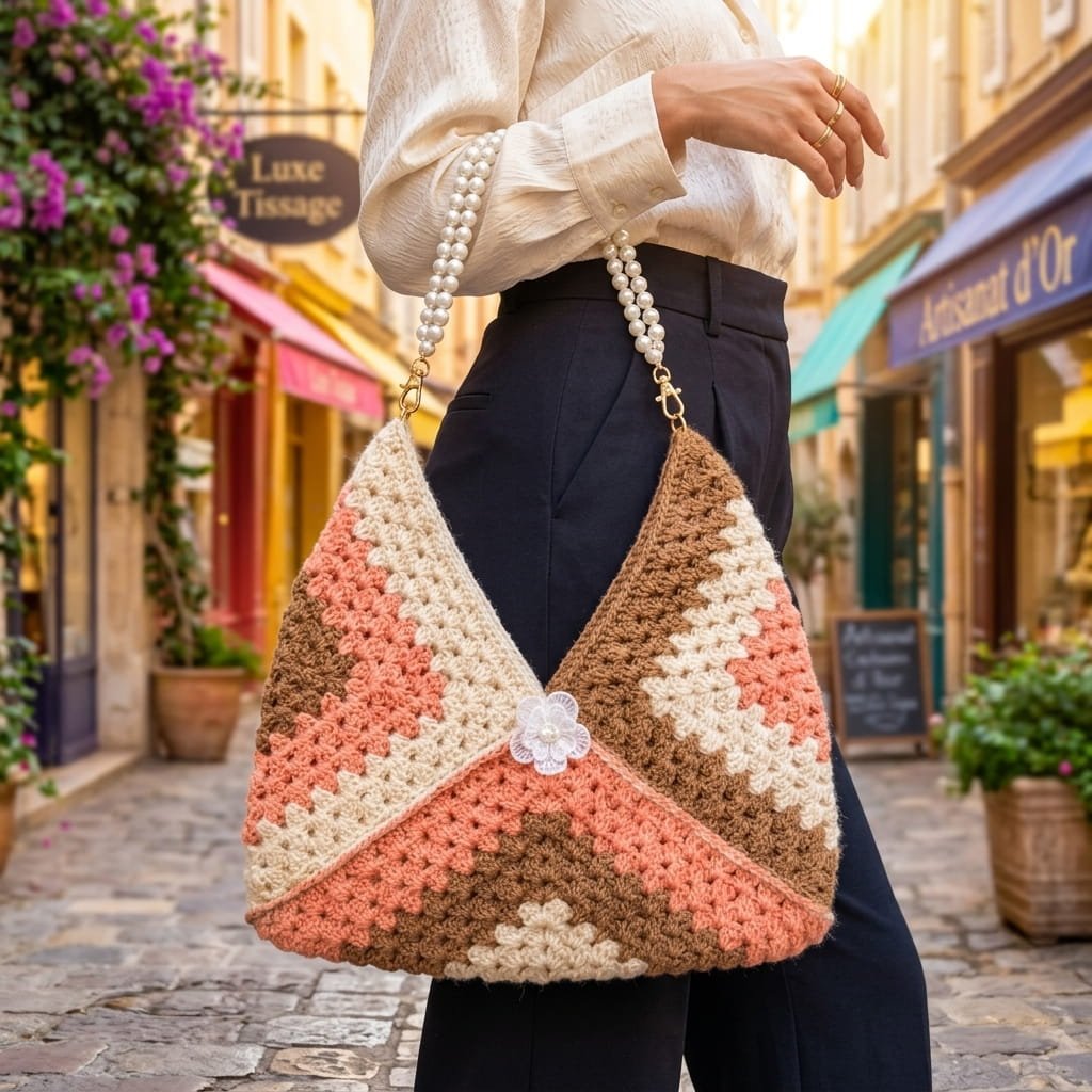Handmade Crochet Sling Bag – Multicolor Granny Square Design - Image 4